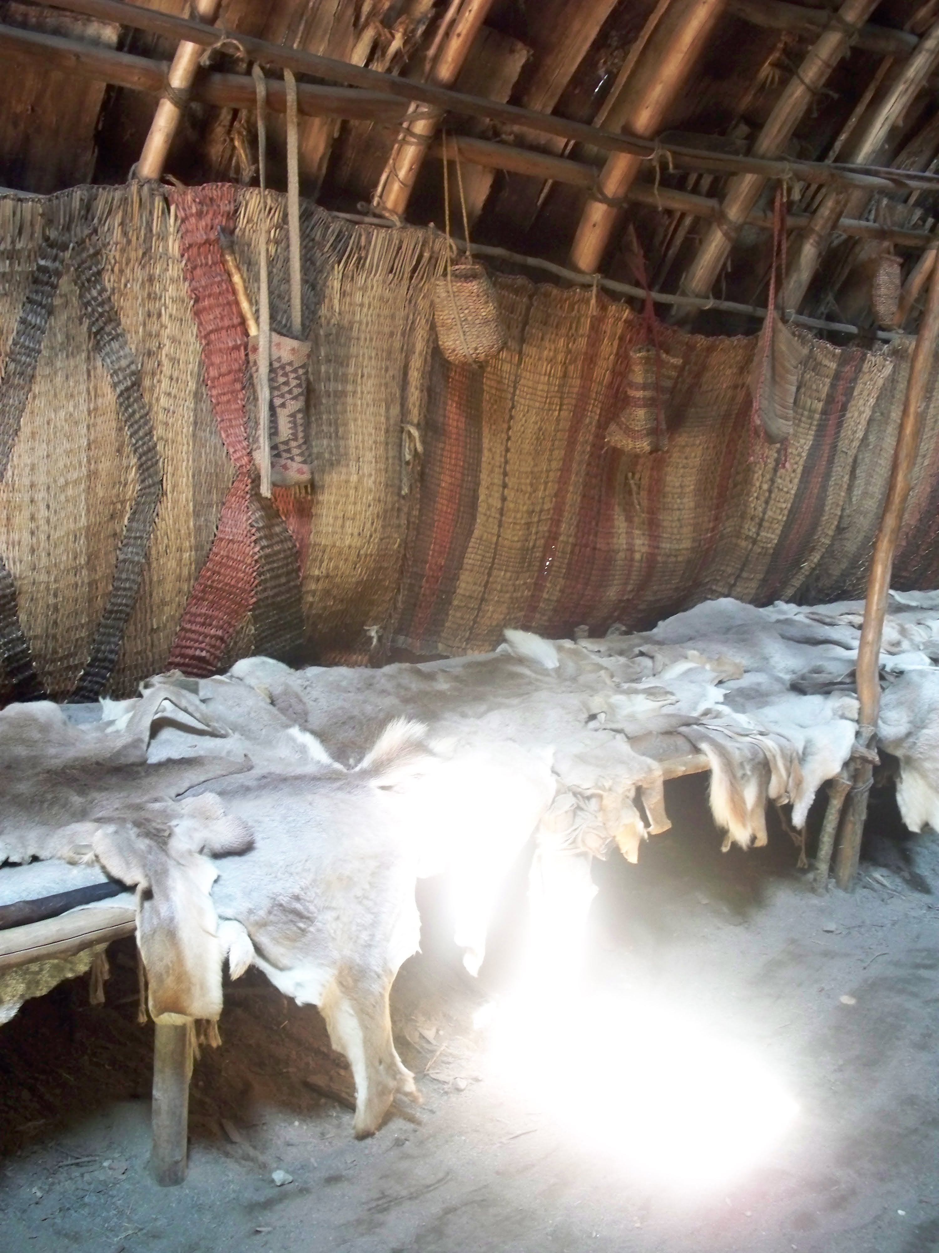 Interior of an interpretive Wampanoag wetu or wigwam at Plimoth Patuxet